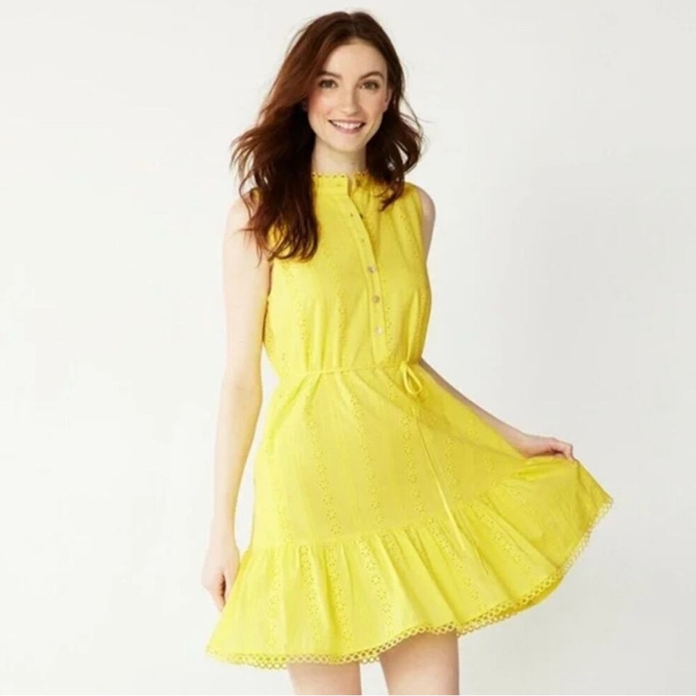 NWOT Draper James Bright Yellow Mini Eyelet Dress